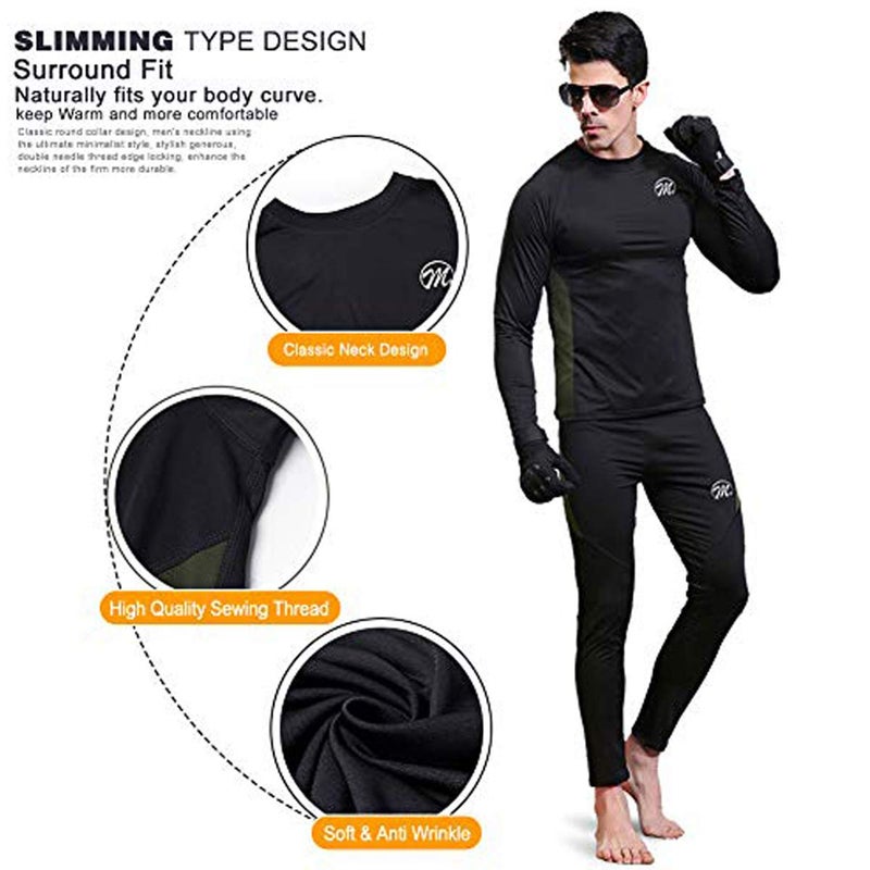 MEETWEE Men's Thermal Underwear Set, Winter Ski Gear Fleece Lined Long Johns Base Layer Warm Top & Bottom for Skiing Black - Image 5